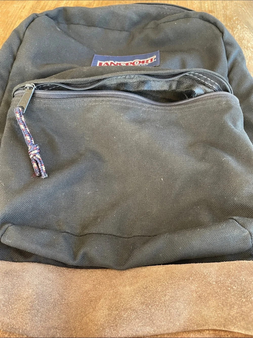 Jansport vintage black backpack suede leather bottom